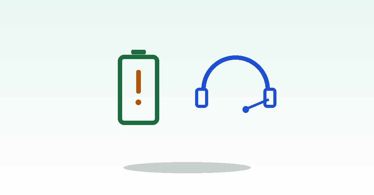 Batterij met waarschuwingsteken naast een support-icoon